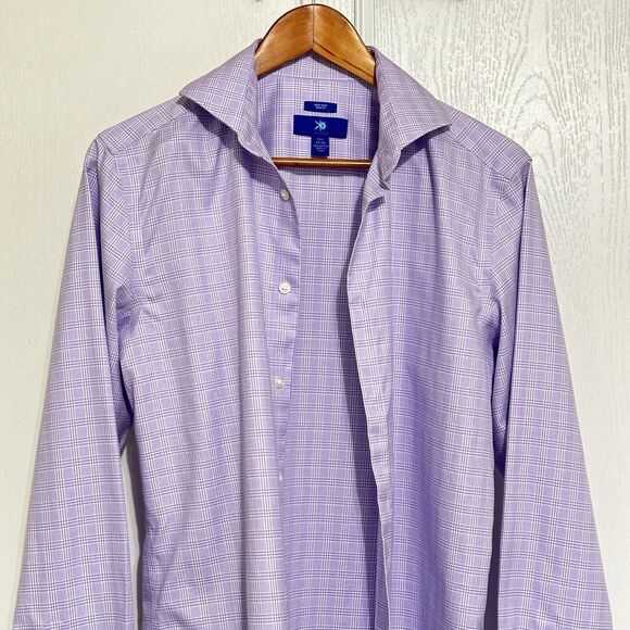 Egara Non-Iron Men’s Purple Dress Shirt 15.5 34/35 Slim Fit Button Long Sleeve - Picture 2 of 8